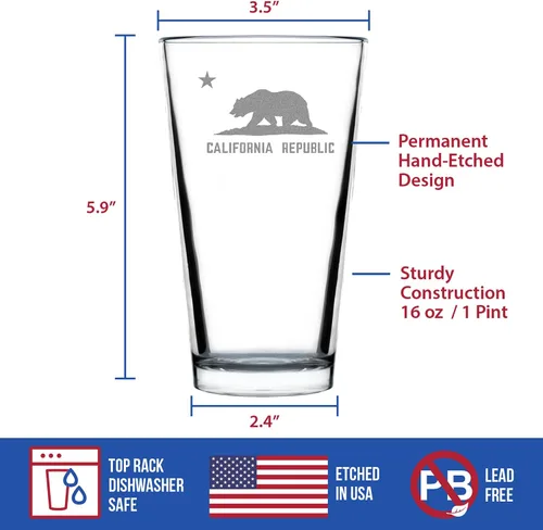 Miniatura 4 de Vaso de pinta personalizado con bandera de California para cerveza, decoración de beber con temática estatal y regalos para mujeres y hombres