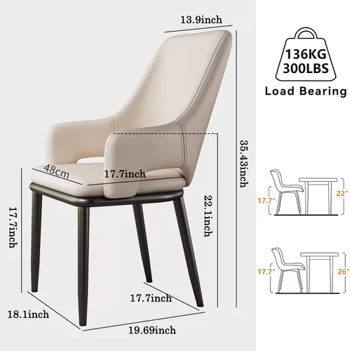 Miniatura 2 de Juego de 2 sillas de comedor modernas, sillas de metal con costuras y patas de metal, sillas de cocina modernas tapizadas de piel sintética, silla