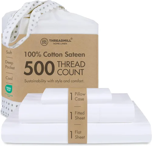 Miniatura 26 de Threadmill - Sábanas de algodón de lujo para hotel, tamaño King, 100% algodón, 500 hilos con bolsillo profundo, ajuste cómodo, suaves y frescas