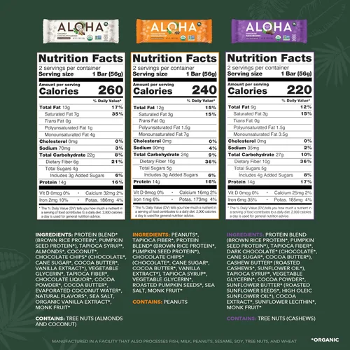 Miniatura 3 de ALOHA Barras de Proteína Orgánicas a Base de Plantas - Paquete de Variedad de 6 Sabores - 12 Unidades, Barras de 1.9oz - Aperitivos Veganos, Bajo