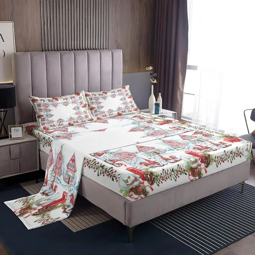 Miniatura 31 de Juego de sábanas tamaño individual, sábanas para árbol de Navidad, sábanas y fundas de almohada de microfibra de 3 piezas, juego de sábanas