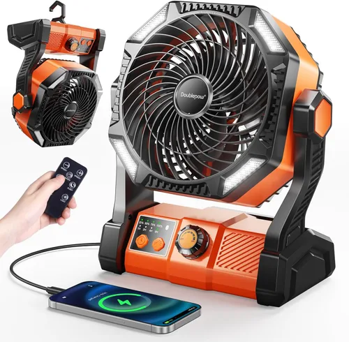 Miniatura 14 de Ventilador de campamento de 20000 mAh con luz LED, ventilador de escritorio oscilante automático con control remoto y gancho, ventilador de tienda