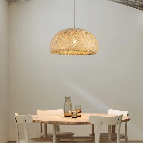 Miniatura 3 de Lámpara Colgante Grande de Bambú de 17.8 Pulgadas de Una Luz Ajustable, Cesta Rústica Hecha a Mano Tejida, Iluminación Colgante para Isla de Cocina