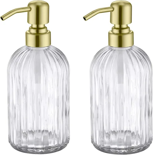Miniatura 9 de Dispensadores de jabón de vidrio para cocina y baño, botella de vidrio pesado de 16 onzas, bomba de níquel cepillado de acero inoxidable