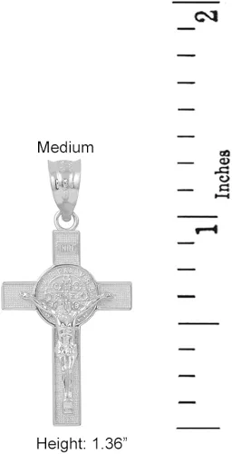 Miniatura 2 de Saint Collection Collar con colgante de cruz de San Benito en oro blanco macizo de 10 k (1.2in)