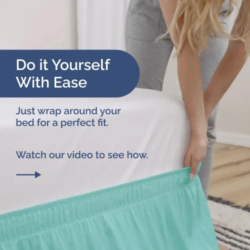 Miniatura 3 de Falda de cama envolvente con volantes, color azul spa, para camas de tamaño Queen con altura de 30 cm CGK Linens - Falda de cama plisada con tela 22