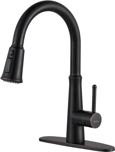 Miniatura 9 de WOWOW Grifos de cocina negro mate con rociador extraíble, grifo de fregadero de cocina de acero inoxidable para fregaderos de 1 o 3 agujeros, grifo