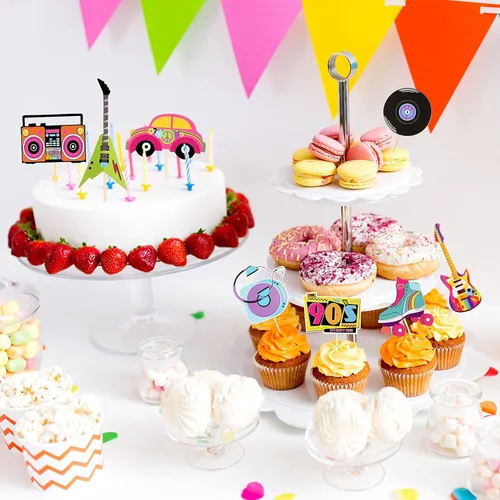 Miniatura 6 de Epakh 48 piezas de decoración para cupcakes de los años 90, decoración de fiesta temática de los años 90, hip hop, música, danza, retro, skate