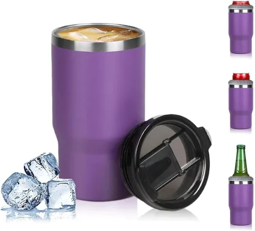 Miniatura 11 de Enfriador de latas de acero inoxidable de 14 oz, 4 en 1, con aislante para botellas de cerveza de 12 oz, con 2 tapas, enfriador térmico aislado