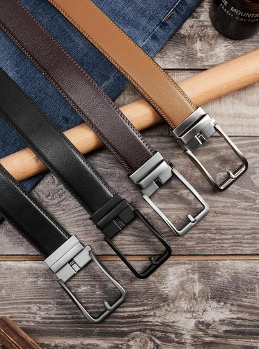 Miniatura 5 de Cinturones de trinquete para hombre, de cuero, cómodo, ajustable, con hebilla deslizante, para hombre, casual, trabajo, jeans, caja de regalo