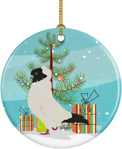 Miniatura 26 de Caroline's Treasures Adorno de cerámica de Navidad pintado o de codorniz chino, decoración colgante de árbol de Navidad verde azulado para el hogar