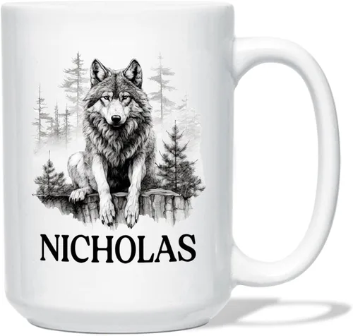 Miniatura 8 de Taza de café con nombre personalizado de oso de 11 y 15 onzas, taza de cerámica blanca con dibujo a lápiz de oso personalizado, regalo para niños