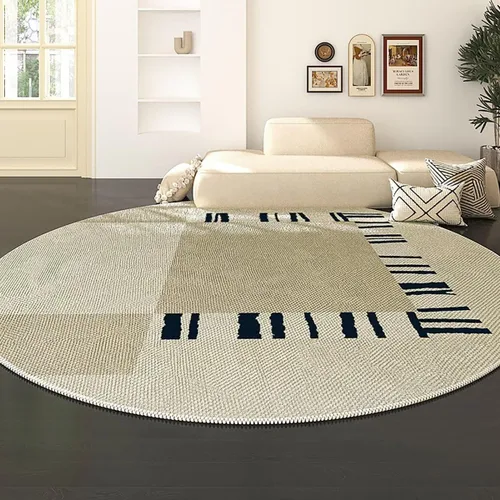 Miniatura 16 de Modernas alfombras redondas de color marfil a rayas negras para dormitorio, sala de estudio, simple moda abstracta, alfombra de área circular de 2