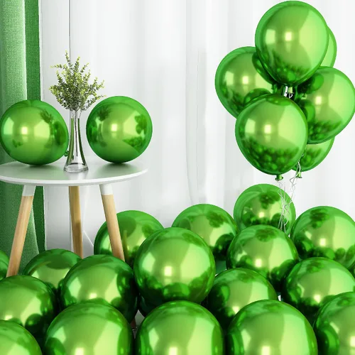Miniatura 2 de Globos cromados verdes, 50 unidades de 10 pulgadas, globos metálicos de doble capa de color verde claro brillantes y gruesos, globos de látex