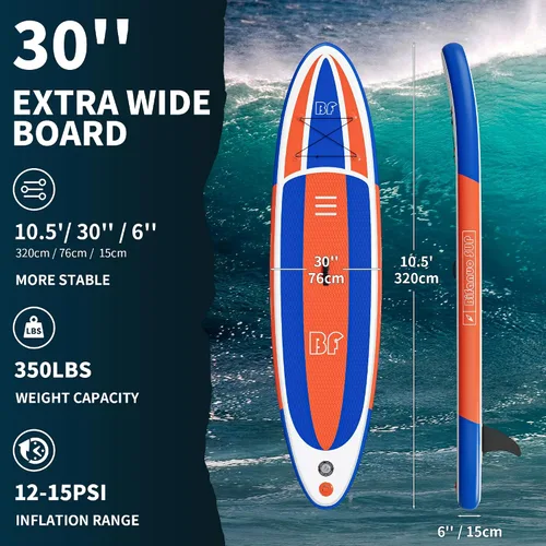 Miniatura 2 de Bifanuo Tabla de Paddle Inflable con Accesorios SUP y Mochila. Tablas de Paddle para Adultos. Cubierta Antideslizante, Postura Ancha, Aleta