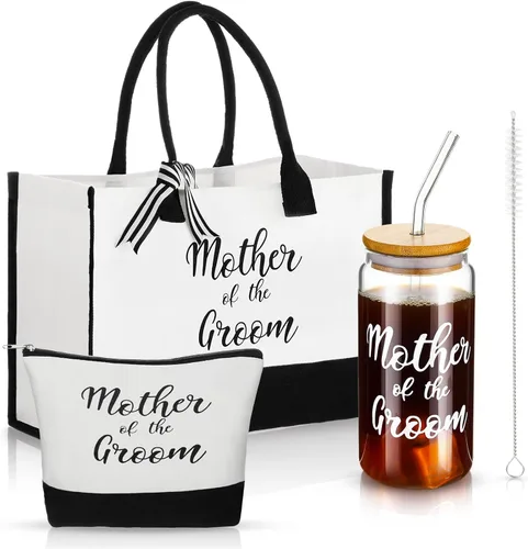 Miniatura 7 de Zubebe 3 Pcs Bride Gifts for Bachelorette Party Bridal Shower Wedding Gift Set Include Glass Cup Canvas Tote Bag Makeup Bag