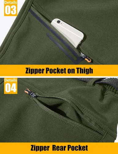 Miniatura 7 de MAGCOMSEN Pantalones de invierno para hombre, con forro polar, resistentes al agua, 4 bolsillos con cremallera, pantalones para exteriores