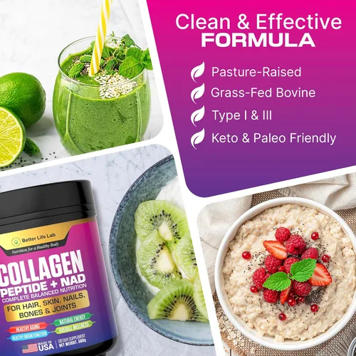 Miniatura 7 de BETTER LIFE LAB Péptidos de colágeno hidrolizados con NAD – Apoya el cabello, la piel, las uñas, las articulaciones y los huesos – Colágeno tipo I