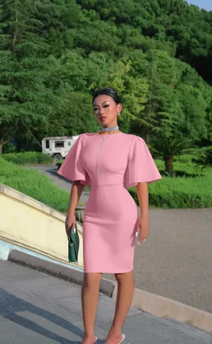 Miniatura 3 de Memoriesea - Vestido midi entallado con mangas cortas acampanadas con volantes para mujer