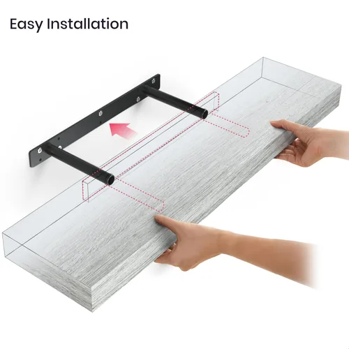 Miniatura 5 de Ballucci Estantes flotantes, juego de 2 estantes de pared de madera de 24 pulgadas, con soportes invisibles para baño, sala de estar, dormitorio