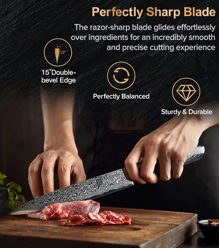 Miniatura 3 de XINZUO Cuchillo de cocina de 5 piezas, juego de cuchillos de chef profesional de acero de Damasco súper afilado con mango de madera de Pakkawood