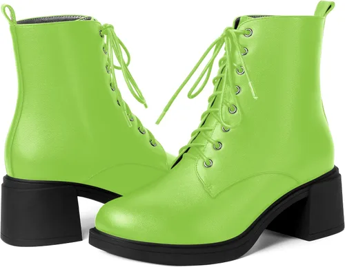Miniatura 124 de ROSERWISH Botas altas de tacón bajo y grueso para mujer, con cordones, cómodas, modernas, con puntera redonda, de 2.5 pulgadas