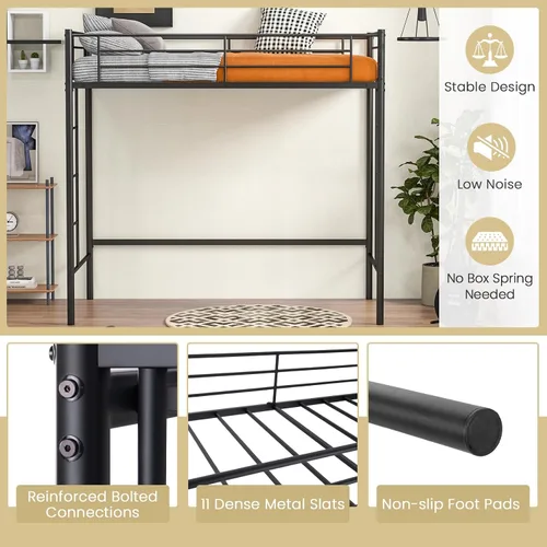 Miniatura 5 de Giantex Base de cama de metal tamaño individual con escaleras dobles y barandilla de seguridad, no necesita somier, ahorra espacio para jóvenes