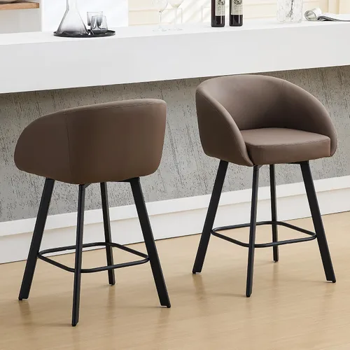 Miniatura 8 de FIRAVOE Juego de 2 taburetes de bar, taburetes de bar giratorios de altura de mostrador de 26", con respaldo y reposabrazos, taburetes de bar