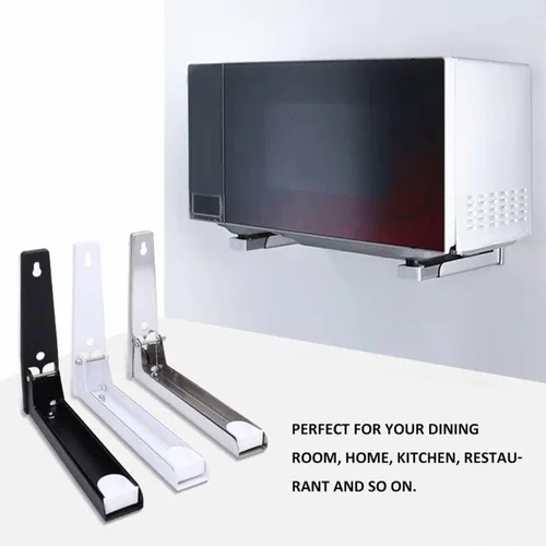 Miniatura 8 de Soporte de montaje para microondas, soporte plegable retráctil para horno de microondas montado en la pared, soporte para accesorios de cocina