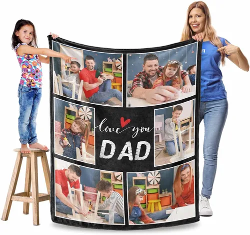 Miniatura 6 de Manta personalizada para el Día del Padre, regalos para papá, mantas personalizadas con fotos, mantas personalizadas de collage de fotos, manta suave