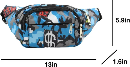 Miniatura 5 de AIBEARTY Riñonera para niños, pequeña, de camuflaje, con correa ajustable, para correr, acampar, viajes, B Azul