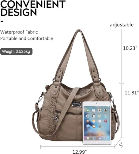 Miniatura 115 de Angel Barcelo - Bolsa de hombro amplia para mujer, diseño Hobo, cuero lavado