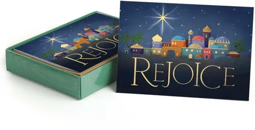 Miniatura 15 de Tarjetas navideñas religiosas de la Virgen y el Niño de Masterpiece / Juego de 16 tarjetas festivas cristianas en caja con acentos de lámina dorada