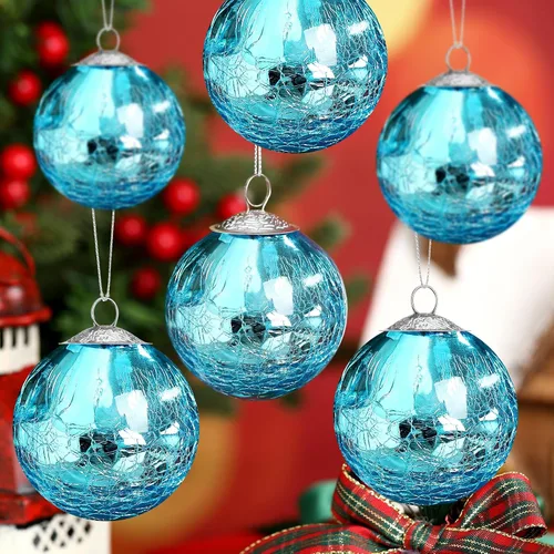 Hungdao 6 Piezas Mini Adornos de Bolas de Vidrio de Navidad para Árbol de Navidad Vintage Bolas de Vidrio Craquelado Adornos Decorativos Colgantes
