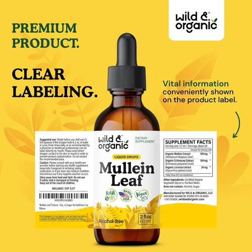 Miniatura 9 de Wild & Organic Gotas de gordolobo para pulmones - Desintoxicación y limpieza - Extracto de hoja de gordolobo para pulmones con equinácea - Añadir al