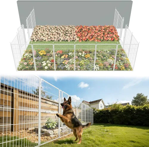 Miniatura 16 de FXW - Valla de jardín metálica y resistente para exteriores, barrera para perros y conejos, fácil instalación, negro, 24 pulgadas de alto x 29.6
