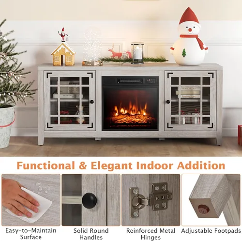 Miniatura 6 de GOFLAME Soporte de TV con chimenea de 58 pulgadas para televisores de hasta 65 pulgadas, consola de TV de madera con chimenea eléctrica de 18 Natural