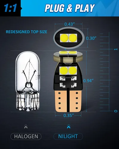 Miniatura 3 de Nilight 194 bombillas LED, paquete de 10 bombillas LED superbrillantes T10 168 2825 W5W de repuesto 6500K blanco frío para mapa