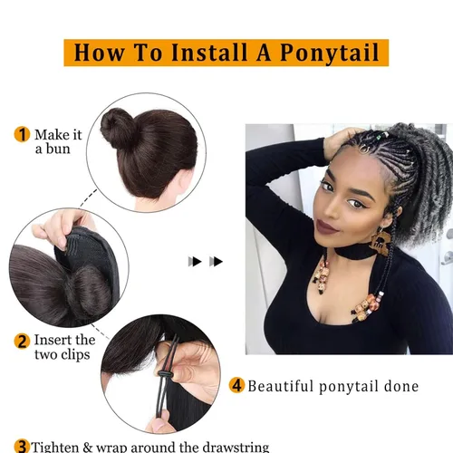 Miniatura 11 de Oseti Extensiones de cabello de cola de caballo gris con cordón para mujeres negras, 18 pulgadas, extensiones de cabello sintético rizado con clip