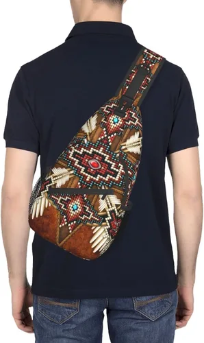 Miniatura 6 de ASYG Linda bolsa de hombro nativa americana cruzada en el pecho, mochila casual americana india para mujeres y hombres, Native American-a08
