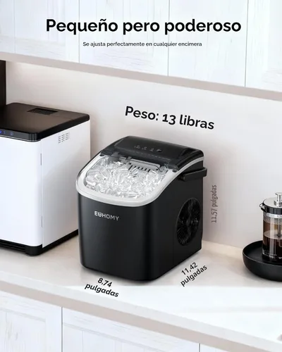 Miniatura 7 de EUHOMY Máquina de hielo para encimera con asa, 26 libras en 24 horas, 9 cubitos de hielo listos en 6 minutos, máquina de hielo portátil de limpieza