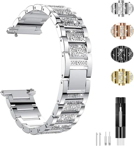 Miniatura 6 de Bandas de joyería compatibles con Fitbit Versa, pulsera de diamantes de imitación de repuesto para mujer (dorado)