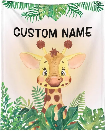 Miniatura 8 de Manta personalizada de animales bebés para niños y niñas, mantas personalizadas con nombre, manta ligera de franela suave para ropa de cama, sofá