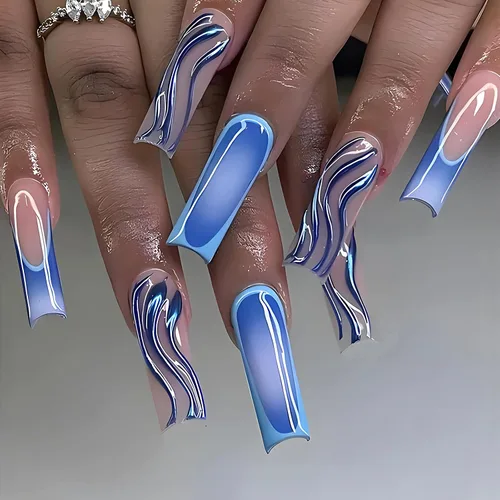 Miniatura 10 de MISUD Uñas a presión – Uñas cuadradas largas con pegamento rosa y negro, acrílico Y2K diseño de dijes de 24 piezas