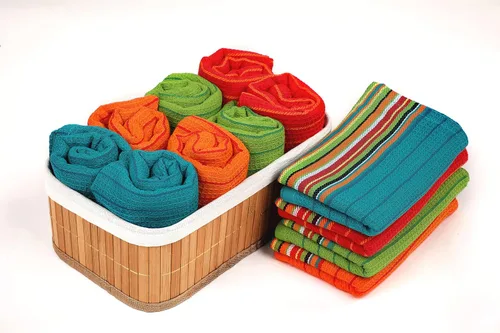 Miniatura 4 de Salsa Stripe - Toallas de cocina de 100 % algodón absorbente natural, gofres, multiusos, color rojo, naranja, verde, azul (28 x 16 pulgadas)