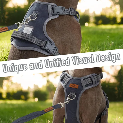 Miniatura 2 de Arnés para perro sin tirones para perros medianos, chaleco reflectante ajustable con asa, para entrenamiento, senderismo, caminar, chaleco gris a