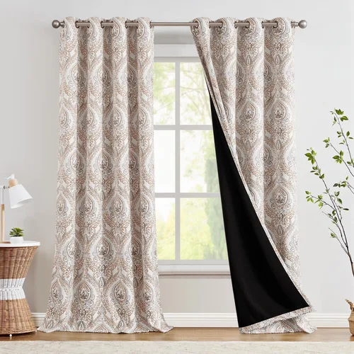 Miniatura 15 de jinchan Cortinas opacas de 90 pulgadas de largo, 2 paneles de medallón de damasco azul, cortinas de ventana para dormitorio, con ojales, aislamiento
