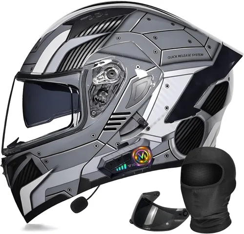 Miniatura 15 de Casco modular Moto Bluetooth con doble visera, con micrófono para Respuesta Automática Casco de Moto Homologado ECE Adecuado para Hombre Mujer