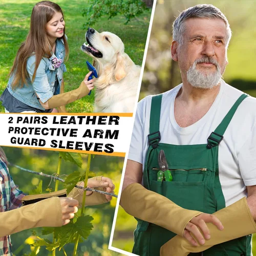Miniatura 6 de Suhine 2 pares de protectores de brazo de cuero para soldadura, mangas de trabajo de soldadura, resistentes a cortes, protectores de brazo para piel