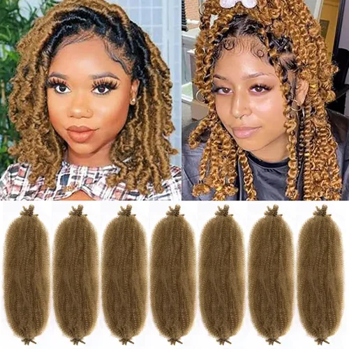 Miniatura 16 de Marley Twist - Cabello trenzado de 16 pulgadas, cabello afro trenzado elástico, paquete de 7 paquetes, cabello rizado rizado ombré, marrón Marrón